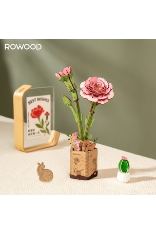 Rowood Tw051 Karanfil Çiçeği Pink Carnation Dıy Minyatür Maket Model Seti Ahşap 3d Wooden Puzzle Model Kit Ahşap Maket Dekoratif Hobi Seti