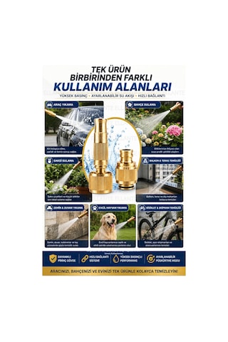 Pirinç Basınç Ayarlı Hortum Sprey Ucu Hızlı Bağlantı Adaptörlü Set Metal Bahçe Sulama Ve Araç Yıkama