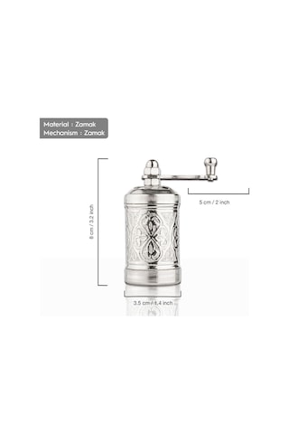 Nikel Zamak Karabiber El Değirmeni Öğütücü Grinder 8 Cm Gümüş