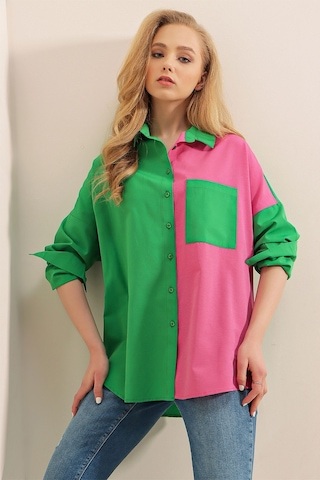 Bigdart 20116 Blok Renkli Gömlek - Yeşil 001