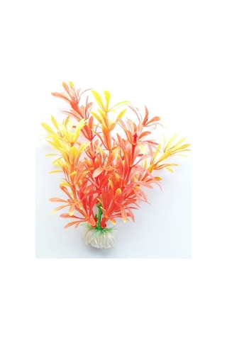 Plastik Süs Yapay Fanus Akvaryum Bitkisi Dekoru 15 Cm - Turuncu