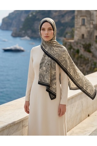Moda Nuda Paisley Hüma Şal Siyah Beyaz - Zarif Seçim Siyah - Beyaz