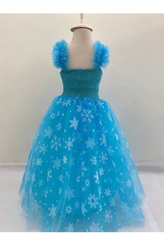 Kara Kedi Kostüm Evi-baskılı Kısa Kol Elsa Kostümü Mavi