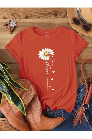 Uyguntarz Unisex Flowers Baskılı Tasarım Tshirt Kırmızı