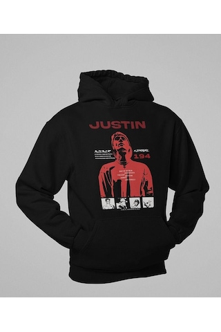 Justin Bieber Baskılı Unisex Oversize Şarkıcı Hoodie Siyah