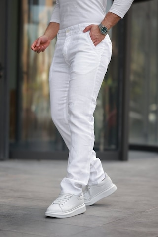 Erkek Rahat Keten Pantolon Beyaz