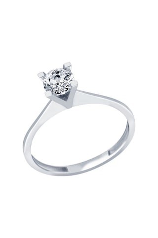 Diamond Line - Gülaylar - Beyaz Altın 8 Ayar Tektaş Yüzük