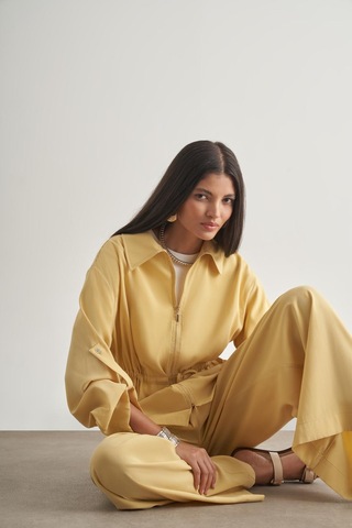 Mizalle Modal Karışımlı Rahat Kesim Beli Lastikli Sarı Pantolon Sarı