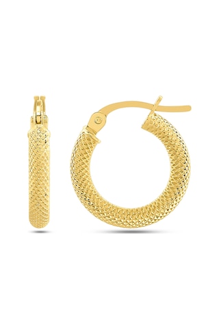 Moom Mücevherat Kadın 14 Ayar Altın Desenli Halka Küpe-MMKP1411