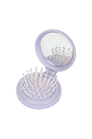 Adet Aynalı Yuvarlak Saç Fırçası, Kadınlar İçin Mor Katlanır Saç Fırçası, Aynalı Katlanır Mini Cep Saç Tarağı, Seyahat Seti Hediye Fikri