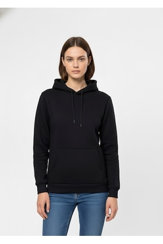 Süvari Oversize Geniş Kesim Pamuklu Yumuşak Dokulu Içi Polarlı Basic Kapüşonlu Sweatshirt Siyah