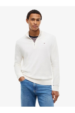 Tommy Hilfiger Tjm Slm Ess Lıght Zıp Swtr Ext Erkek Beyaz Kazak - Dm0dm21654