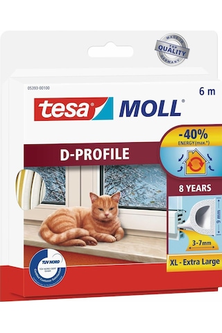 Tesamoll D Profil, Kapı Pencere Isı İzolasyon Bandı, Beyaz, 6m X 9mm X 7mm Diğer