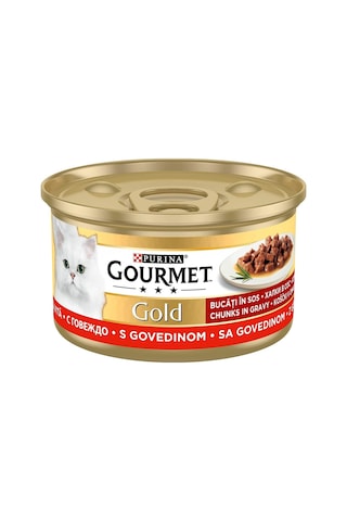 Gold Parça Etli Sığır Etli Yaş Kedi Maması 24 X 85 Gr