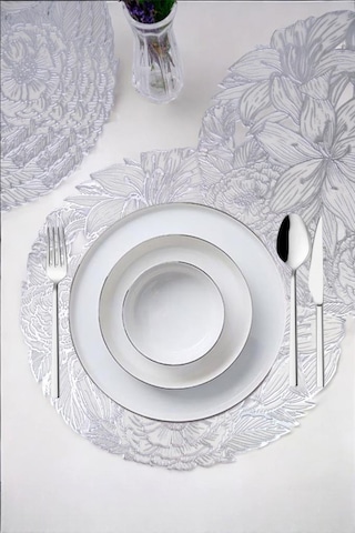 Digithome Acar 6 Lı Amerikan Servisi Supla Yuvarlak Gümüş 38 Cm Acr-283 C320.033 Gümüş