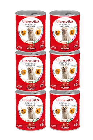 Ultravita Premium Yüksek Proteinli Kuzu Etli Konserve Köpek Maması 6 x 415 G