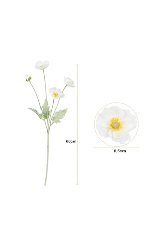 Yapay Çiçek Gelincik Çiçeği Kar Beyaz Renk 3 Çiçek 1 Tomurcuk 59cm Beyaz
