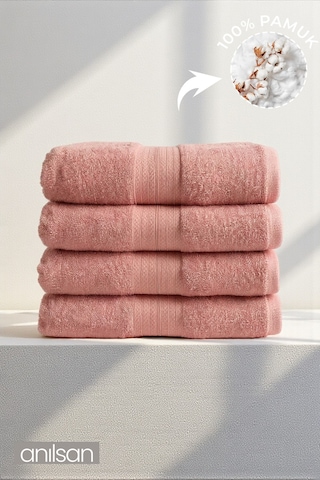 4'lü Eko Pudra Banyo Havlusu - 70x140 Cm, 345gr, %100pamuk, Spa Ve Otel Havlusu, Günlük Kullanıma Uygun Pudra