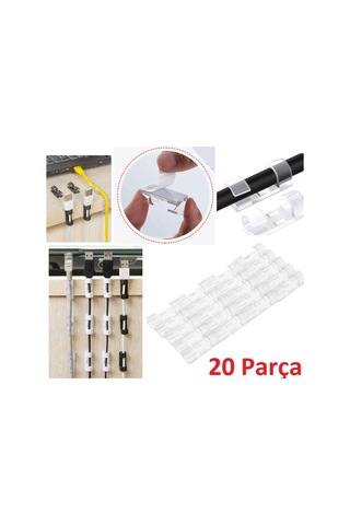 20& Apos Li Yapışkanlı Kablo Sabitleyici Şeffaf Klips Bx40