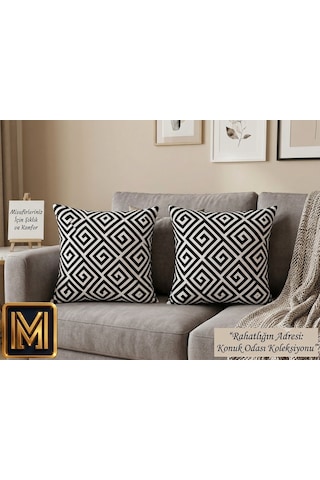 Kırlent 5 4'lü Siyah Beyaz Geometrik Desenli Kırlent Kılıfı 45x45 Cm Dekoratif Yastık Kılıfı Modern Koltuk Kırlenti Gizli Fermuarlı Kare Çok Renkli