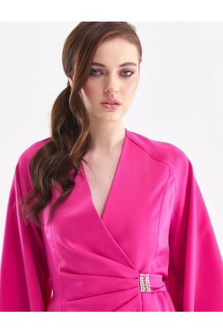 Balon Kol Kruvaze Bluz Etek Takım-fuşya FUŞYA