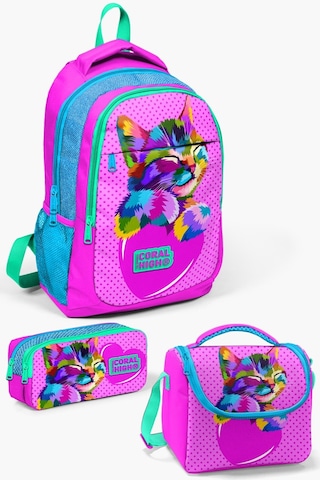 Coral High Kids Pembe Mavi Simli Kedi Desenli 3 Lü Okul Çanta Seti Set014387