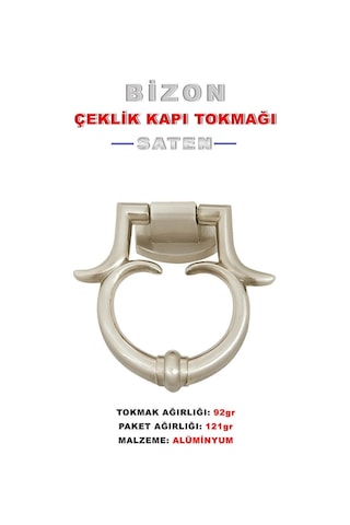 Bizon Saten Alüminyum Çelik Kapı Tokmağı Tak Tak 1 Adet