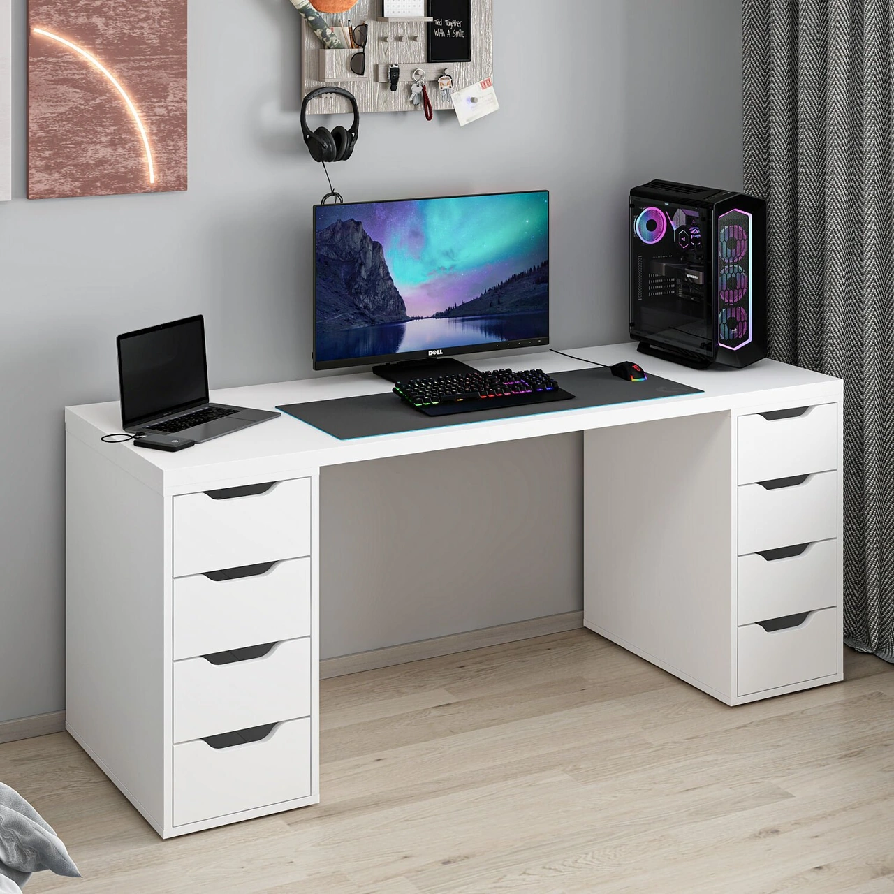 Alen 180 Cm 8 Çekmeceli Geniş Çalışma & Oyuncu Masası - Beyaz Beyaz