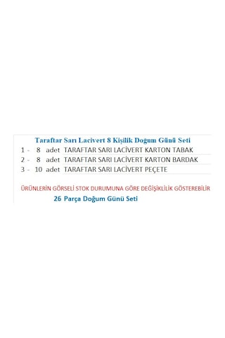 Taraftar Fenerbahçe Sarı Lacivert 8 Tabak, 8 Bardak, 10 Peçete