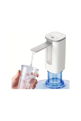 Honeybeeshop 5 Galonluk Taşınabilir Elektrikli Su Pompası Dijital Ekran Usb Şarj Katlanır Musluk Beyaz