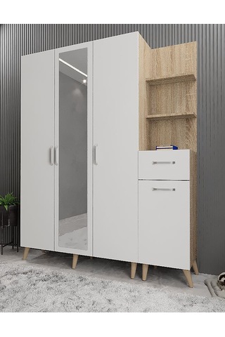 Açelya Portmanto Vestiyer Ayakkabılık Meşe Beyaz M3 160cm Meşe Beyaz