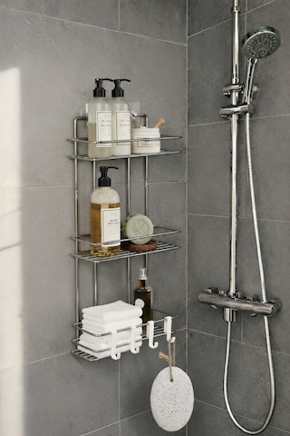 Sas Haus Krom 3 Katlı Banyo Rafı Şampuanlık Ve Duş Rafı Askılı Yapışkanlı Duvara Monte Tş-03 Krom