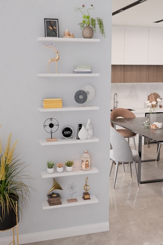 6'lı Duvar Rafı 50 Cm Kitaplık Salon Duvar Rafı Kitaplık Düzenleyici Raf Beyaz