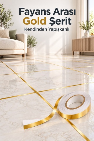 Fayans Arası Şerit Bant Gold Kendinden Yapışkanlı 1 Cm X 50 M