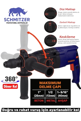 Schmıtzer Sch-2603m Pro 850 W Sds Plus Metal Şanzuman Profesyonel Darbeli Matkap Kırıcı Delici 26mm Hilti