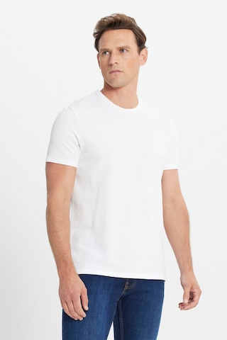 AC&Co / Altınyıldız Classics Erkek Beyaz Slim Fit Dar Kesim Bisiklet Yaka Desenli Tişört Beyaz