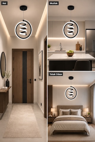 Venor Led Sarkıt Avize Beyaz Işık Siyah