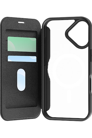 Apple Uyumlu iPhone 17 Kılıf M-safe Şarjlı Raptic Air Folio Şeffaf Kartlıklı Kapaklı Kılıf Siyah