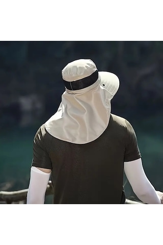 Captain Katlanabilir Safari Fötr Balıkçı Şapka Boyun Fularlı, Geniş Kenarlı Bej Renk Bej