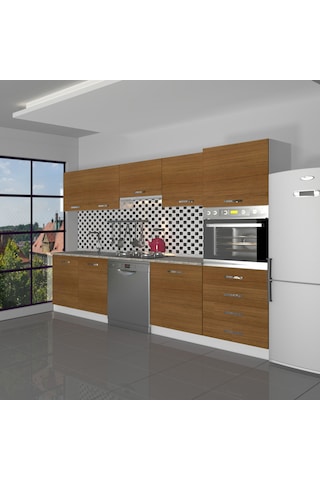Decoraktiv Elite 280q Ankastre Boy Dolaplı Mdf Hazır Mutfak Dolabı - Tezgah Dahil - Naturel Ceviz