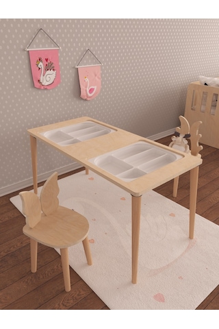 Twin 3 Sepetli Doğal Boyasız Ahşap Montessori Çok Amaçlı Oyun Ve Ahşap