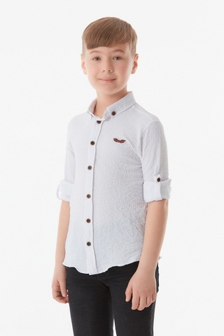 Fullamoda Nakışlı Bürümcük Kumaş Erkek Çocuk Gömlek 24mcck7059203350-beyaz 24MCCK7059203350-Beyaz