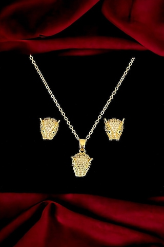 Qupa Store Yeşil Gözlü Kaplan Tasarım Gold Çelik Set Altın