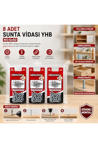 Medalyan Dl-07 Sunta Vidası 5x50 8 Adet - 12'li Paket Diğer