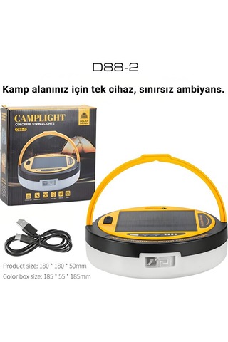 10 Metre Rgb Kamp Lambası - Solar Panelli Powerbank Özellikli Su Geçirmez Uzaktan Kumandalı