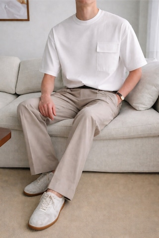 Tarz Cool Erkek Cepli Basic Tişört Oversize Modern Kesim Günlük Şık Stil Beyaz