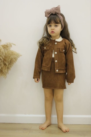 Kız Çocuk Süet Ceket Etek Bady Üç Parça Tarz Takım 001