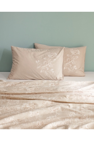 Berne Tek Kişilik Pamuklu Ecocell Baskılı Pike Takımı - Bej Ekru