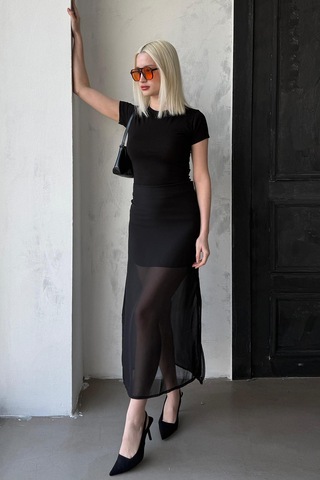 Madmext Madmext Siyah Şifon Kadın Etek Mg2340 Siyah