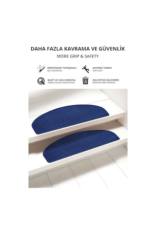 Yarım Ay Bukle Halıdan Ekonomik Basamak Ve Merdiven Paspası 16'lı - Lacivert Null